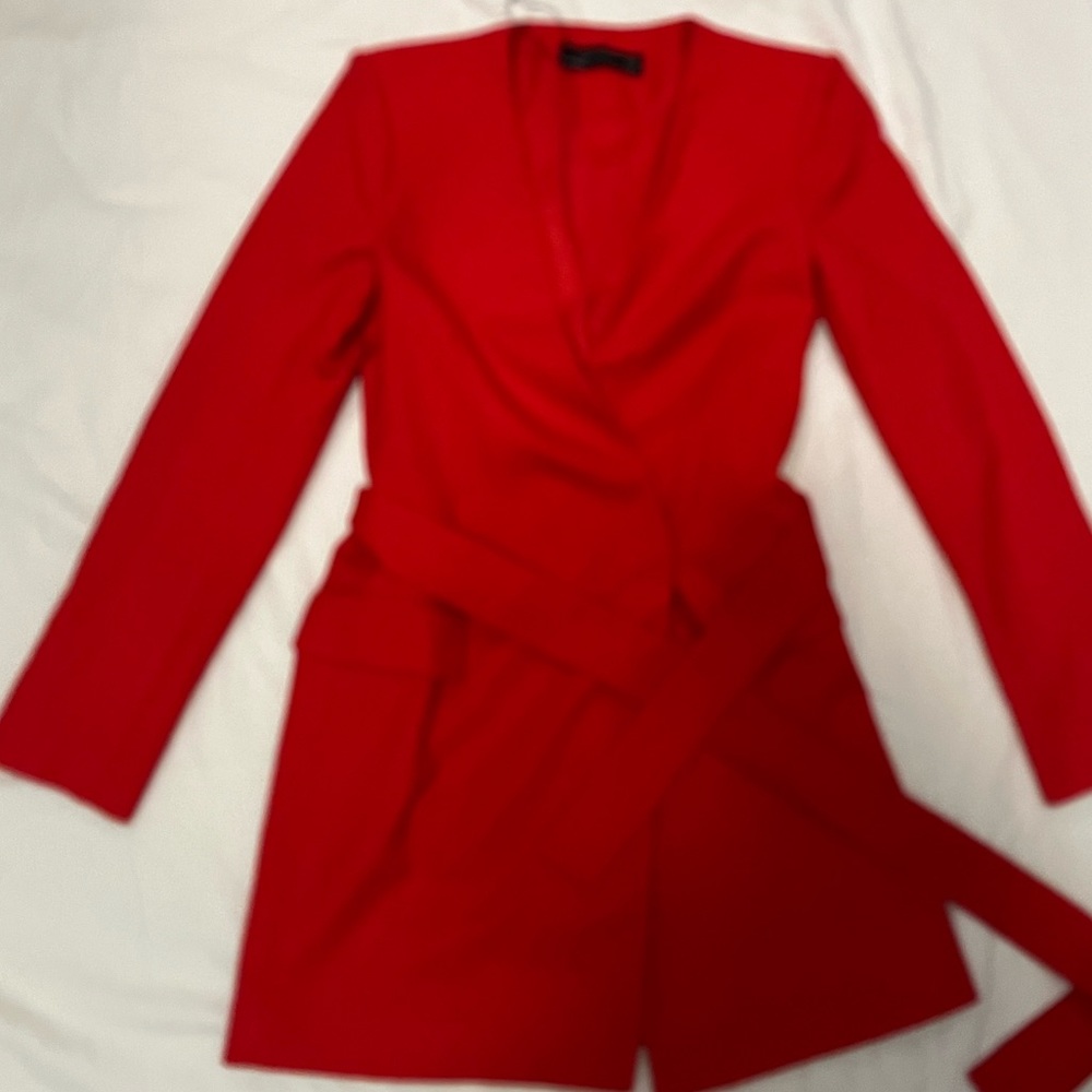 Bright red zara blazer dress wrap